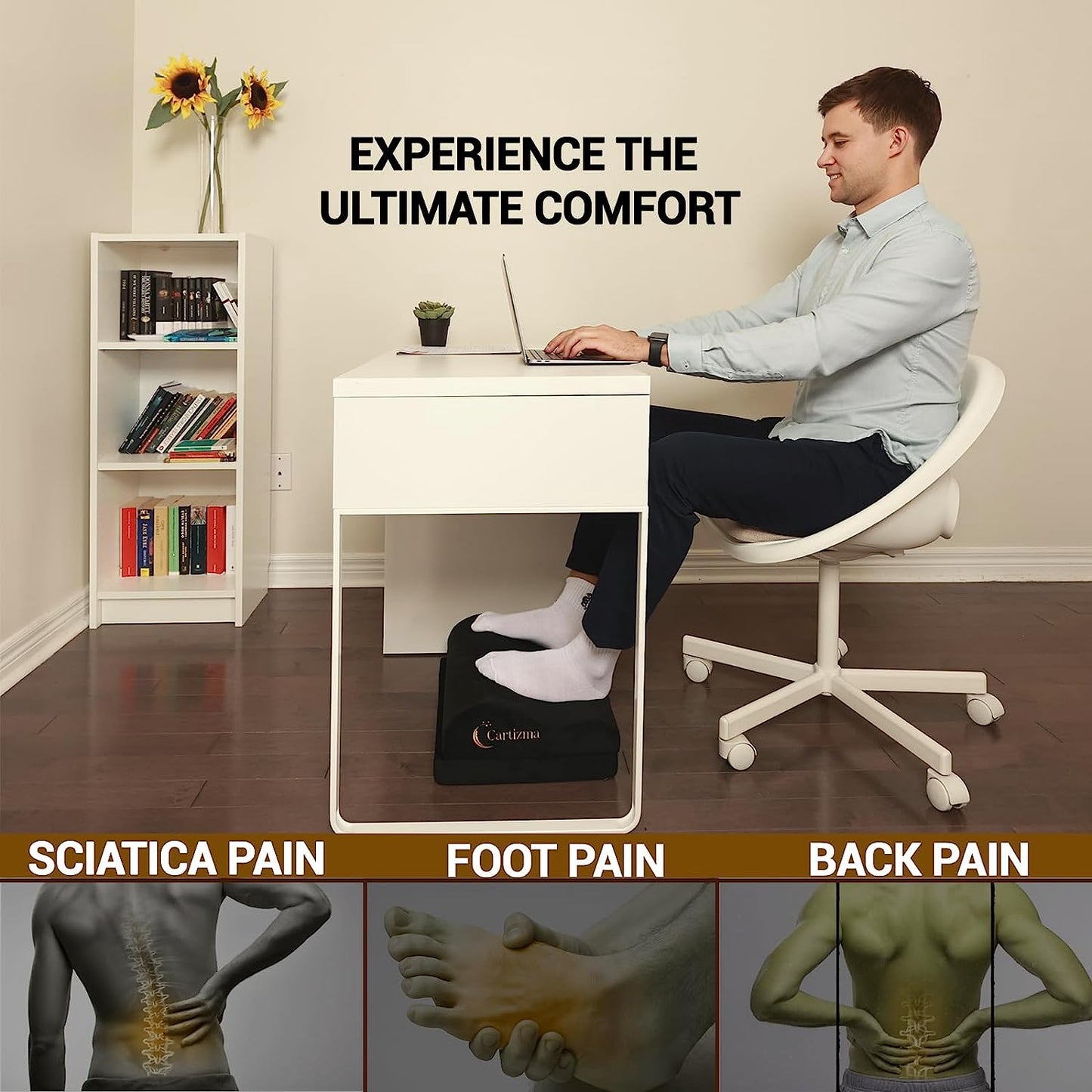 Cartizma Ergonomic Foot Rest | Memory Foam Support, Anti-Slip Base & Washable Cover – Back & Leg Pain Relief for Office & Gaming