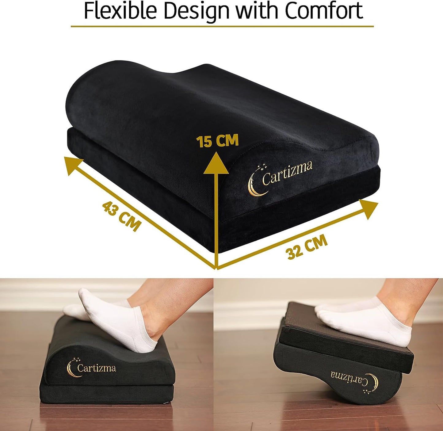 Cartizma Ergonomic Foot Rest | Memory Foam Support, Anti-Slip Base & Washable Cover – Back & Leg Pain Relief for Office & Gaming