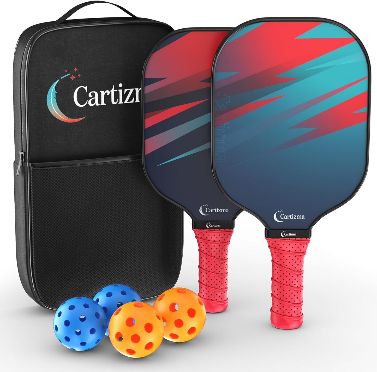 Cartizma Pickleball Paddles Set - Fiberglass Pickleball Paddles, Lightweight 15mm for Men & Women - Includes 2 Rackets, 4 Balls, Carrying Bag Kit with Accessories by USAPA Standard